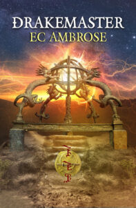 cover for the novel Drakemaster features a magical effect over an armilary sphere astronomical device